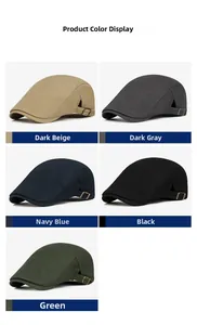 Collection de casquettes plates en coton en cinq couleurs avec boucles en métal