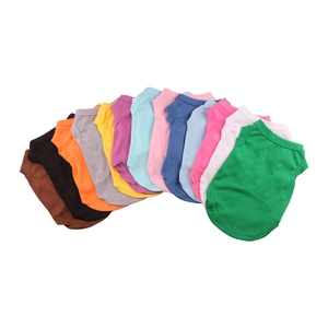 Breathable cotton pet t-shirts in various bright solid colors for small dogs and cats