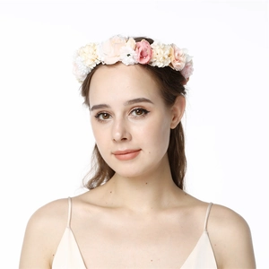 Handmade Flower Crown Headband Satin Floral Garland For Wedding Bridal Romantic Bohemian Hair Accessories Adjustable Ribbon