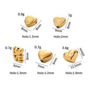 Detailed size chart for golden baroque heart charms with weight and diameter data