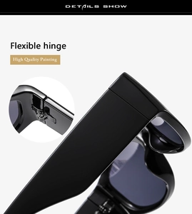 Detail show of flexible hinge and high quality painting on black retro sunglasses