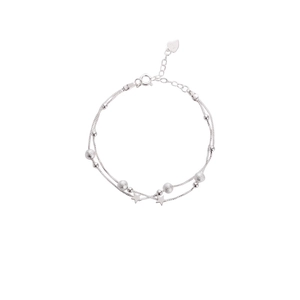 Double-layered S925 sterling silver star bracelet with polished and frosted beads