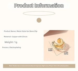 Detailed specs of double-layered gold ear cuff with zircons and 2.1cm size