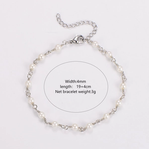 Detailed view of 4mm baroque pearl bracelet with adjustable lobster clasp and sizing specs