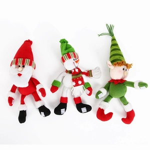 Three-piece Christmas plush doll set featuring Santa, Snowman, and Elf with velcro straps