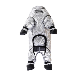 Silberner gesteppter Haustier-Jumpsuit mit integrierten Schuhen für Hunde im Winter