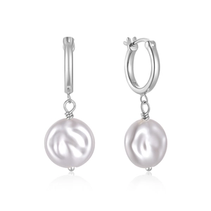 Detailed macro view of S925 sterling silver pearl earrings with polished finish