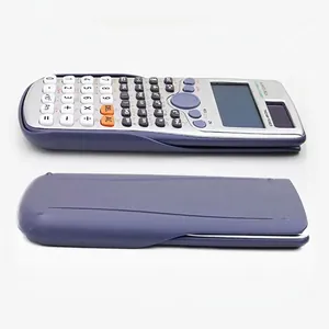 Purple and silver scientific calculator with dual power and sliding protective cover