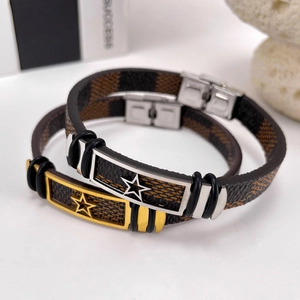 Retro punk style braided leather bracelets with stainless steel star buckle, set of two pieces