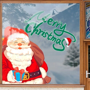 Christmas Santa Claus window sticker decoration with Merry Christmas lettering on a glass pane