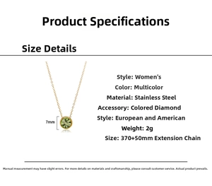 Detail view of 18K gold plated stainless steel necklace with 7mm green crystal pendant