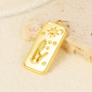 Pendentif céleste en acier inoxydable 304 doré 18 carats avec motifs soleil lune et étoiles