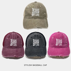 Casquette De Baseball Distressed Imprimée Jesus Saved My Life Coton Dos En Maille Chapeau Camionneur Déchiré Solaire Outdoor