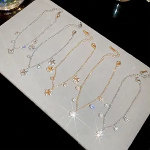 Elegant Saturn flower bracelet with zircon charms in silver and gold minimalist styles
