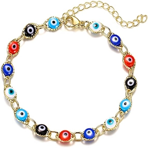 Evil Eye Bracelet Copper Metal Chain With Multi Color Nazar Beads Adjustable For Women Mediterranean Fashion Jewelry