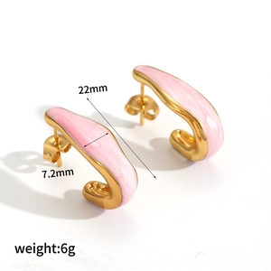 18k vergoldete Edelstahl C-Ohrringe mit rosa Marmor-Emaille Verzierung 22mm