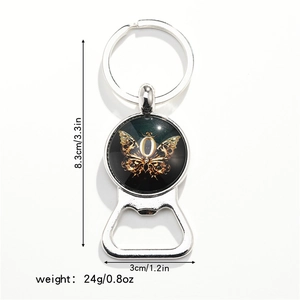 Metal butterfly bottle opener keychain with size specs 8.3cm and 24g weight dimensions
