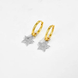 S925 sterling silver gold hoop earrings with sparkling cubic zirconia star pendants