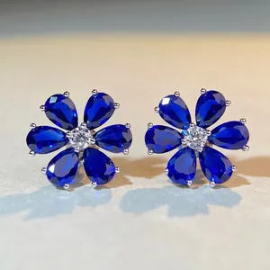 Flower Stud Earrings And Necklace With 925 Sterling Silver Earring Post Zircon Cubic Zirconia Jewelry For Women