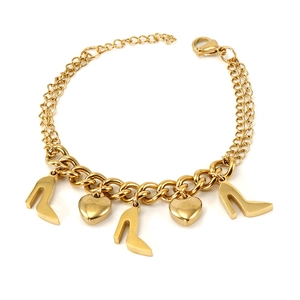 Bracelet en acier inoxydable plaqué or 18 carats avec breloques cœur et talon