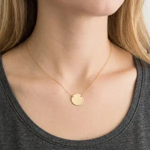 Minimalist Stainless Steel Circular Disc Pendant Necklace Geometric Polished Metal Clavicle Chain For Women Daily Fashion Jewelry
