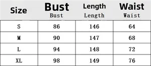 Size chart showing bust, length, and waist measurements for the elegant slim-fit dress