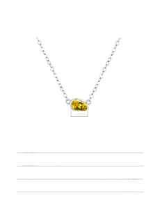 Detail view of 925 sterling silver necklace with yellow gemstone and dimension specs