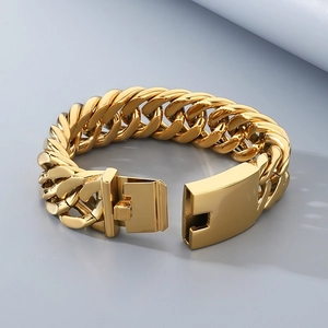 Bracciale a catena cubana dorata da 18 mm per uomo con design industriale in metallo lucido