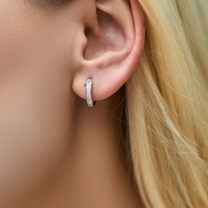 S925 sterling silver U-shaped hoop earrings featuring shimmering pave-set cubic zirconia