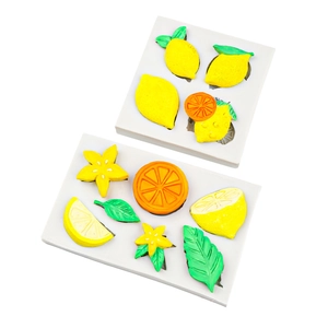 Lot de moules en silicone pour décorations de gâteaux citron, carambole et feuilles