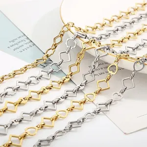 Handmade Chain Necklace Stainless Steel Geometric Heart Square Link Punk Trendy Fashion Jewelry For Women Men