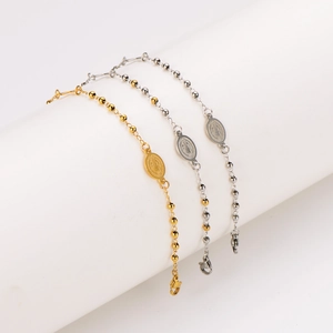 Religious stainless steel beaded bracelets with gold and silver Miraculous Medal charms