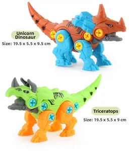 Detail view of DIY take apart dinosaur toys showing plastic bolts and movable joints