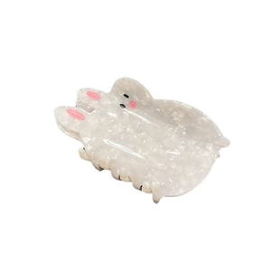 Cute white bunny hair claw clip with pink ears for elegant half-up hairstyles