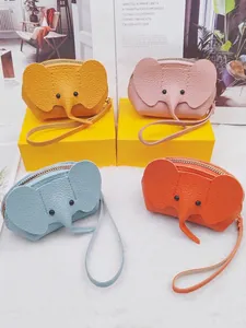 Elephant Shape Coin Purse PU Leather Litchi Grain Mini Zipper Wallet Bag Pendant Lipstick Storage Novelty Gift Women