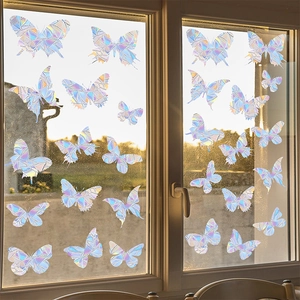 Suncatcher holographic butterfly window clings creating rainbow light effects in a sunlit room