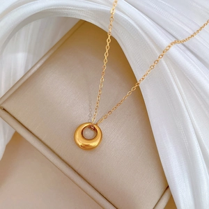 Minimalist gold plated titanium steel necklace with thick donut circular ring pendant