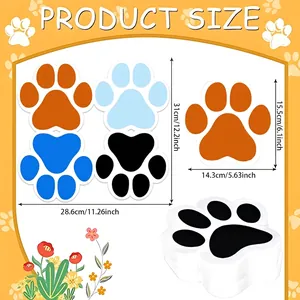 Dog paw print party napkins in two sizes shown with dimensions in cm and inches