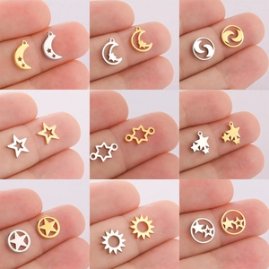 Stainless Steel Charms Pendants Star Moon Sun Hexagon For DIY Jewelry Making Necklaces Bracelets Earrings Minimalist Polished