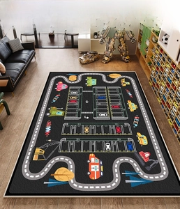 Detailed city traffic theme play mat with parking lots and roads for kids room