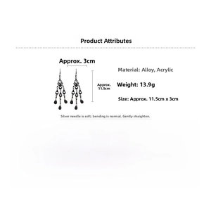 Detailed size chart for tiered teardrop earrings with dimensions, weight, and material info
