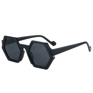 Classic black hexagonal sunglasses with dark grey lenses in a minimalist retro style