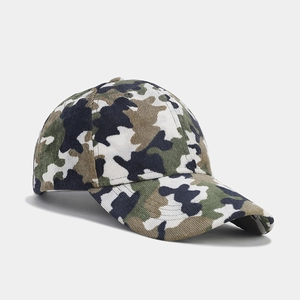 Detailed side view of camouflage corduroy baseball cap with high quality fabric texture