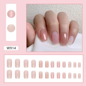 Pink glitter gradient press-on nails set with 24 pieces in medium long square shape