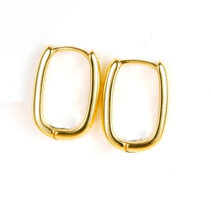 Minimalist rectangular gold plated U-shaped hoop earrings with a high polished finish