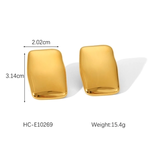Detail view of 18K gold stainless steel earrings with dimensions 2.02cm by 3.14cm