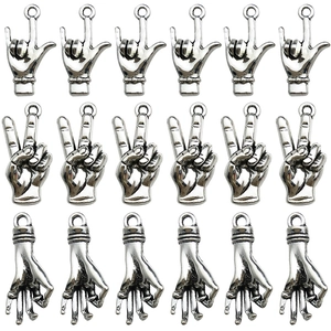 Set of 18 antique silver hand gesture charms including OK and Peace signs for DIY jewelry