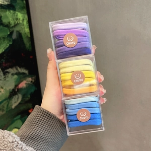Colorful high elasticity seamless hair ties set in clear storage boxes for women