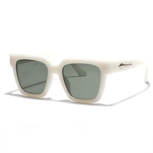 White square frame oversized sunglasses with dark lenses and silver star rivet detail