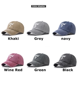 Six couleurs de casquettes de baseball en coton délavé avec imprimés de croix God Wins